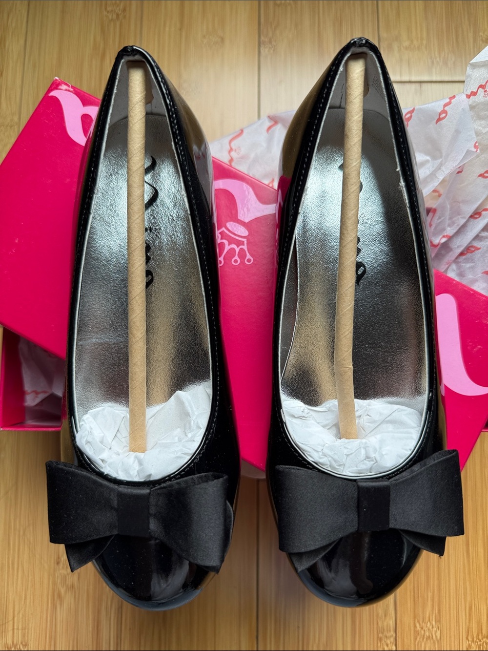 Nina Girls Black Patent Bow Flats